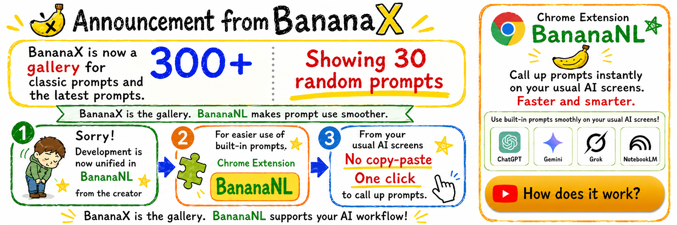 Announcement from BananaX and BananaNL Chrome Extension banner