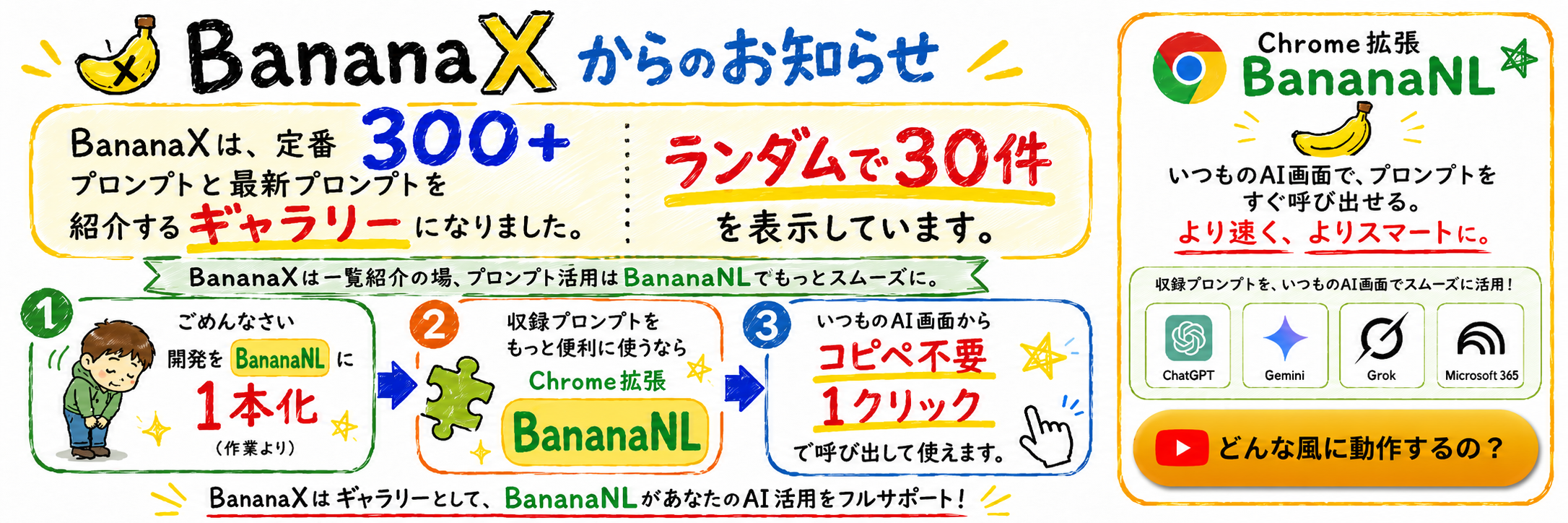 BananaXからのお知らせとBananaNL Chrome拡張機能の案内